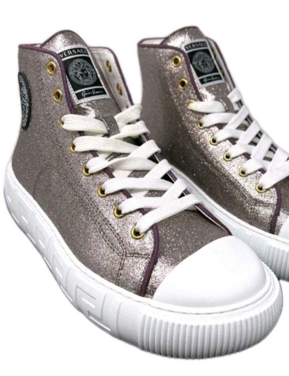 Versace Greca HighTop Plum Gold Glitter Sneakers Womens EU 39 / US Size 8.5